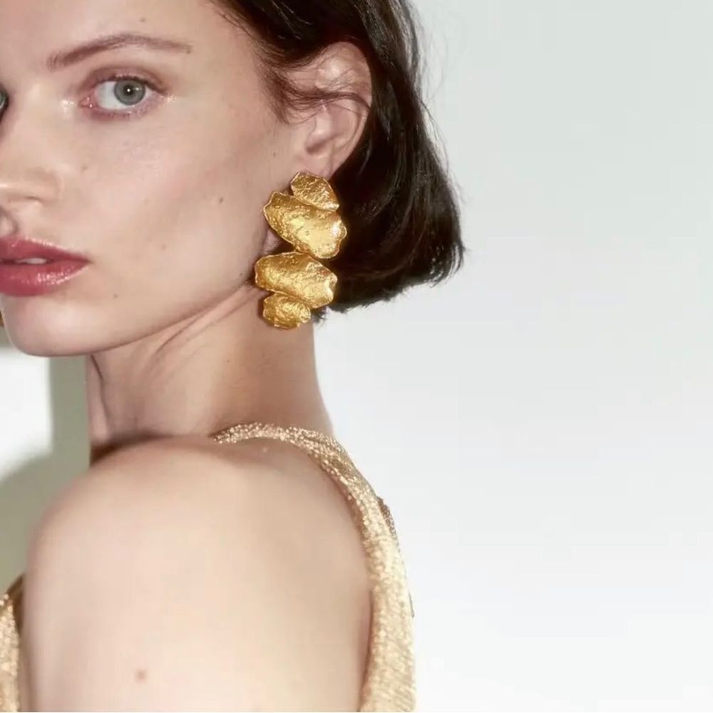 Gold Sculpted Statement Drop Earrings